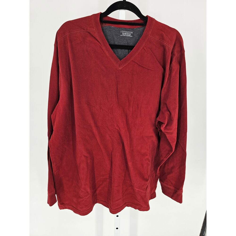Covington Mens Sz XXL Long Sleeve Thick Knit T Shirt Red V Neck Cotton